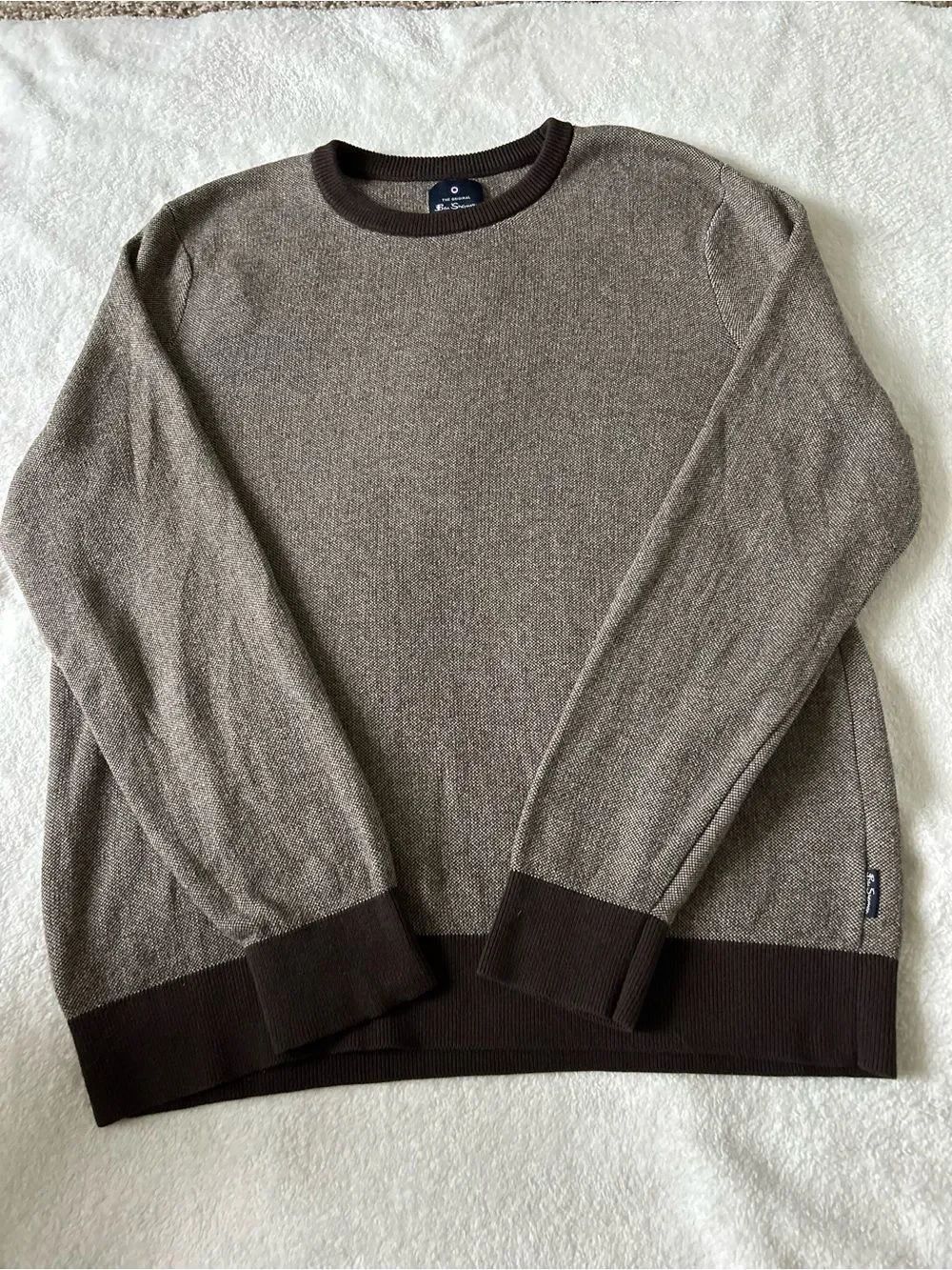 The Original Ben Sherman Brown Crewneck Sweater Dark Brown Trim Cotton XL